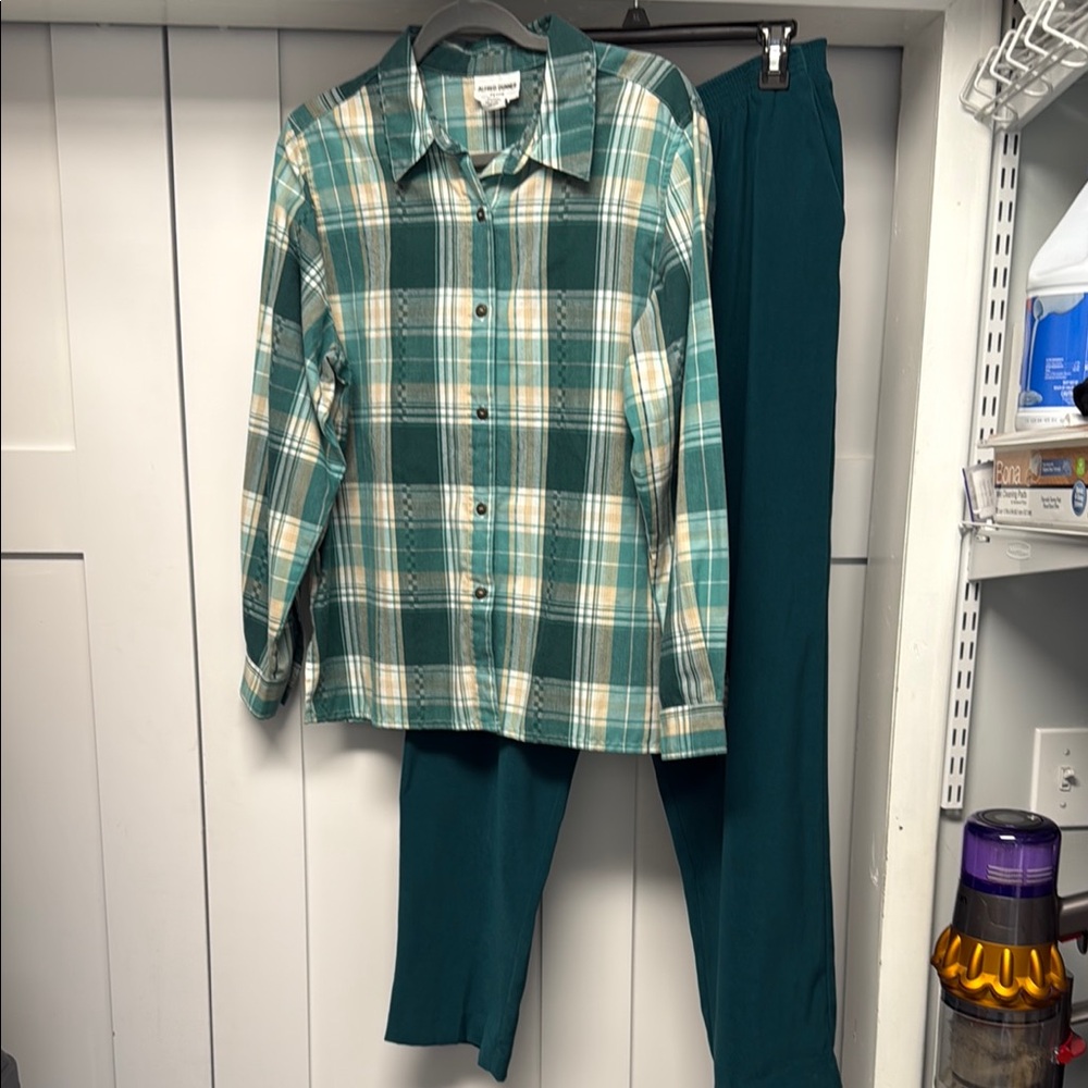 Alfred Dunner Teal and Beige Plaid Shirt